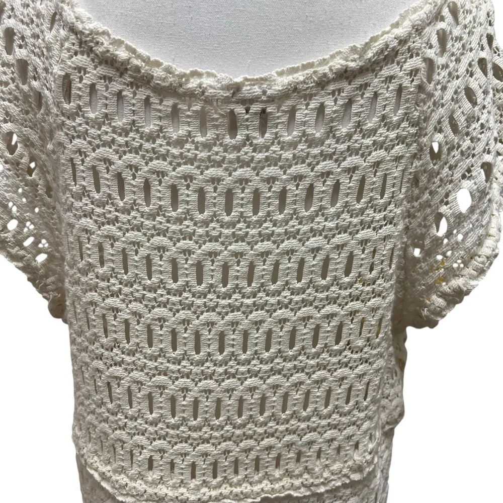 Milly Cabana Crochet Mini Dress Deep V-Neck Cream Unlined Bohemian Size‎ Medium